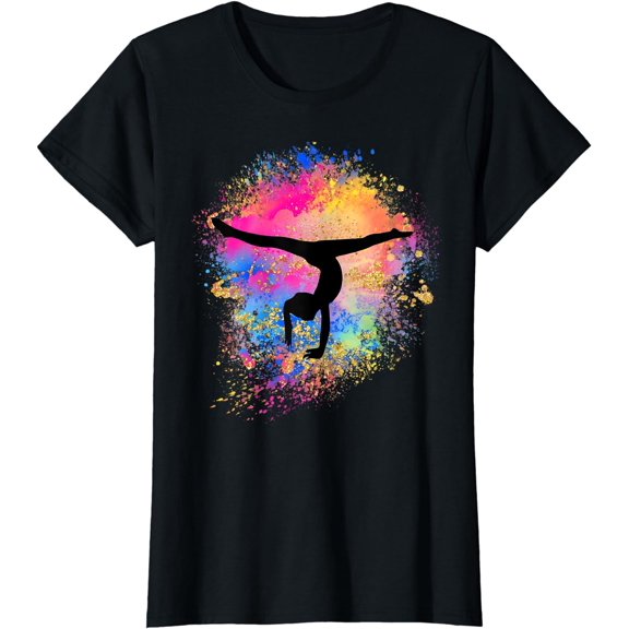 Girls Rainbow Gymnastics Female Gymnast Silhouette HandStand T-Shirt