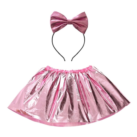 Girls' Rainbow Metallic Tulle Tutu Skirt & Bow Headband Set – Party Dance Skirt for Carnival, Daily Play & Kids (2-11Y)