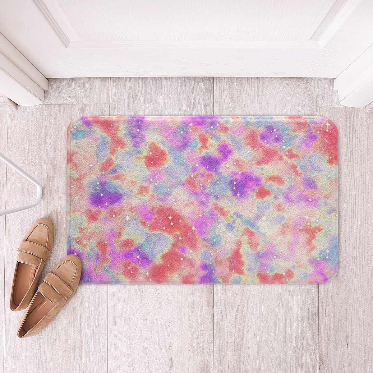 Girls Rainbow Non Slip Shower Rug Colorful Tie Dye Bathroom Rug