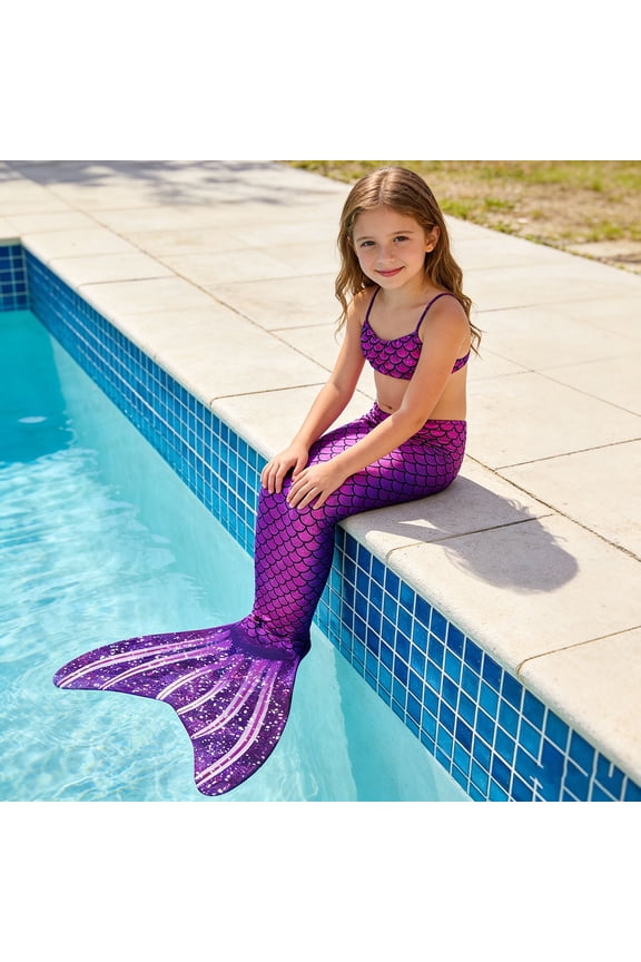 Girls Rainbow Scale Scale Tail One Piece Swimsuit Cute Unique Design Sun Friendly Bathing Suit for Kids Water Activities