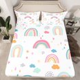 thumbnail image 1 of Rainbow Sheets Twin,Cute Cartoon Rainbow Bed Sheets Boho Rainbows Stars Clouds Bed Set Kawaii Pink Yellow Hand Drawn Style Fitted Sheet Youth Sweet Room Decor, 1 of 5