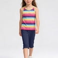 thumbnail image 1 of Girls' Rainbow Striped Two-Piece Summer Round Neck Sleeveless Vest And Elastic Waisted Cropped Pants Set Sizes 1-12, 1 of 6