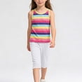 thumbnail image 1 of Girls' Rainbow Striped Two-Piece Summer Round Neck Sleeveless Vest And Elastic Waisted Cropped Pants Set Sizes 1-12, 1 of 6