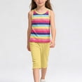 thumbnail image 1 of Girls' Rainbow Striped Two-Piece Summer Round Neck Sleeveless Vest And Elastic Waisted Cropped Pants Set Sizes 1-12, 1 of 6