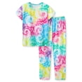 thumbnail image 1 of Beezizac Girls Rainbow Tie Dye Swirl Pajamas Soft Multi-Colored Summer Outfit Lounge Pants Set Kid Size 12, 1 of 7