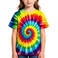 thumbnail image 1 of Girls’ Rainbow Tie Dye T-Shirt, Short Sleeve Crewneck Graphic Tee, Colorful Casual Summer Top for Kids, 1 of 6
