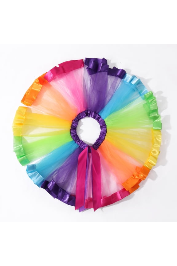 Girls Rainbow Tutu Skirt, Colorful Layered Tulle Tutu Skirts Princess Ballet Skirt Dress Up Multicolor
