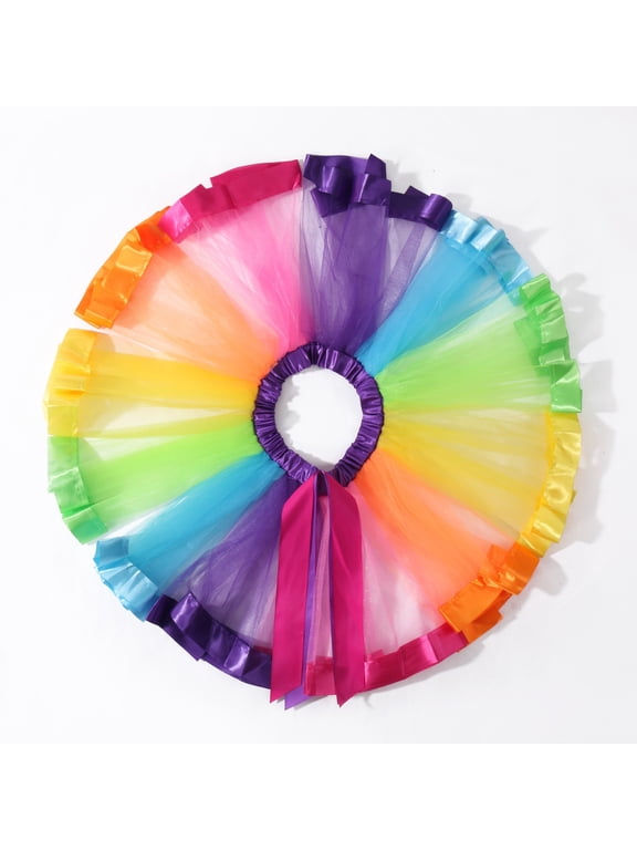 Girls Rainbow Tutu Skirt, Colorful Layered Tulle Tutu Skirts Princess Ballet Skirt Dress Up Multicolor