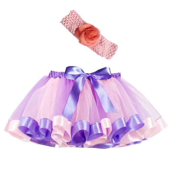 Girls Rainbow Tutu Skirts with Flower Bow Headband Toddler Kids Tulle Mini Dress Clothes for Festival Party