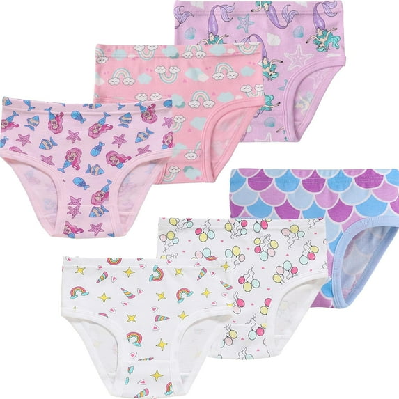 Girls Rainbow Underwear Toddler Mermaid Panties Little Kids Cotton Breathable Briefs Childrens Comfort 6 Pack Undies Size 8