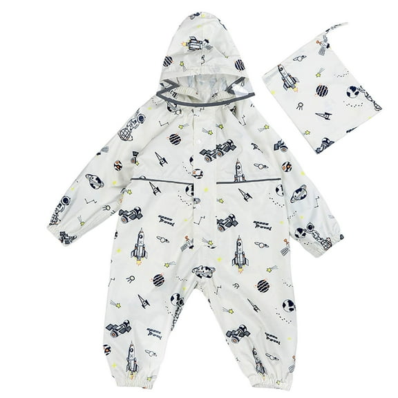Girls Raincoat Kids Toddler Waterproof Rain Suit Full Body Coverall with Hood Lightweight One Piece Poncho Rain Jacket Boys White 2 Years-3 Years