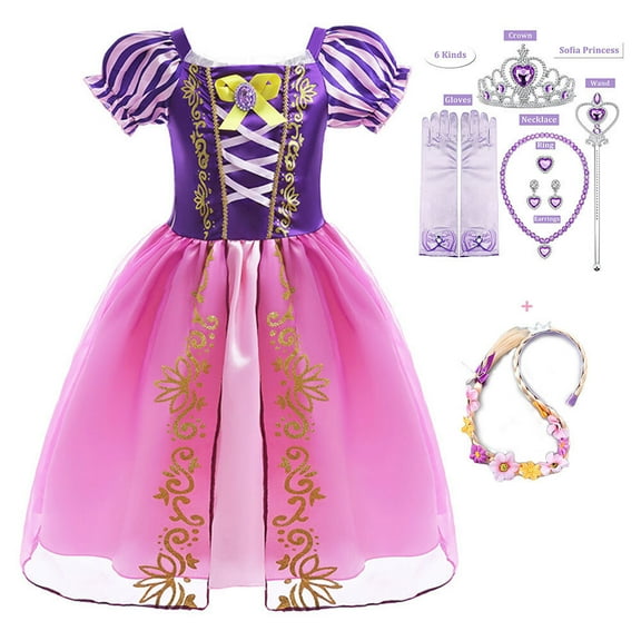 Girls Princess Costume Dress Female Puff Sleeve Fancy Dress Up, Size for 5-6Y Little Girls