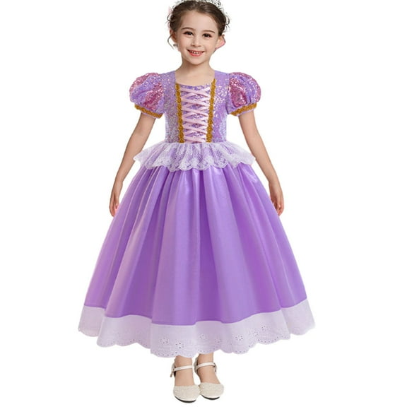 Girls Rapunzel Dress Puff Sleeve Princess Costume Cosplay Halloween Christmas Birthday