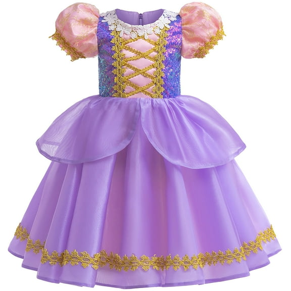 Girls Rapunzel Dress Puff Sleeve Princess Costume Cosplay Halloween Christmas Birthday