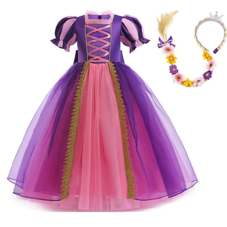 Girls Rapunzel Princess Costumes Puff Sleeve Fancy Birthday Party