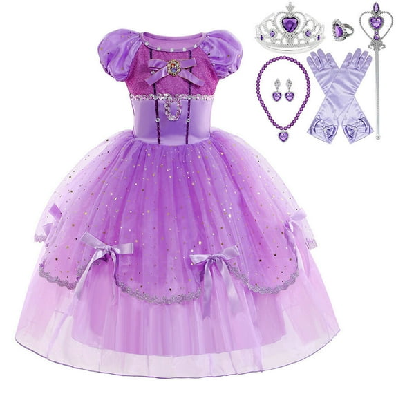 Girls Rapunzel Princess Dress Sofia Costume Fancy Queen Party Cosplay Dress Up