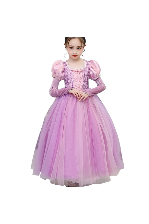 Girls' Purple Princess Sofia Costume Halloween Masquerade Ball Dress with Sleeves