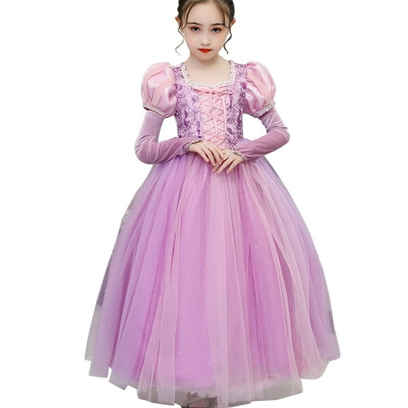 KAWELL Girls' Rapunzel Princess Sofia Costume Halloween Masquerade Ball Dress with Sleeves