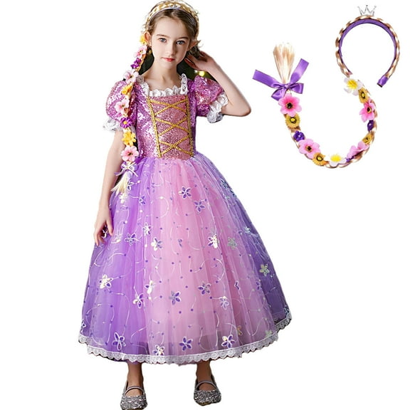 Girls Rapunzel Sofia Princess Dress Halloween Costume Birthday Party Dress