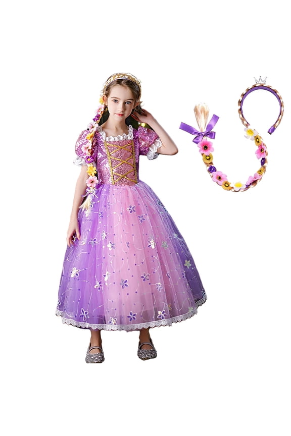 Girls Rapunzel Sofia Princess Dress Halloween Costume Birthday Party Dress