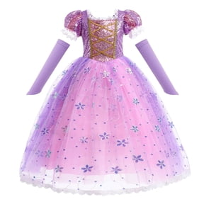 Girls Sofia Princess Dress with Gloves Female Sequin Costume, Size for Little Girls 3-9Y