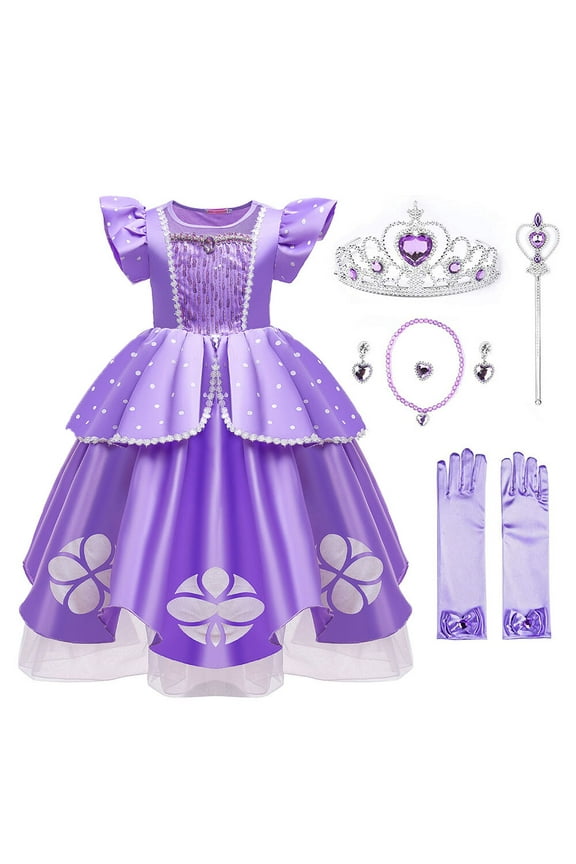 Girls Sophia Princess Costume Dress Female Halloween Cosplay Party Dress