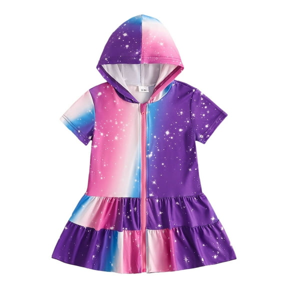 Girls Rash Guard Long Sleeve Girls Hooded Zip Terry Coverups Swimsuit Kids Baby Girl Floral Print Short Sleeve Swim Cover-Up Swimwear