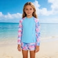 thumbnail image 1 of Girls Rash Guard Sets 2 Piece Long Sleve Round Neck Tops Printed Bathing Suits with Shorts Quick Dry Kids UPF 50+ Summer Beach Swimwear Blue 14 Years, 1 of 8