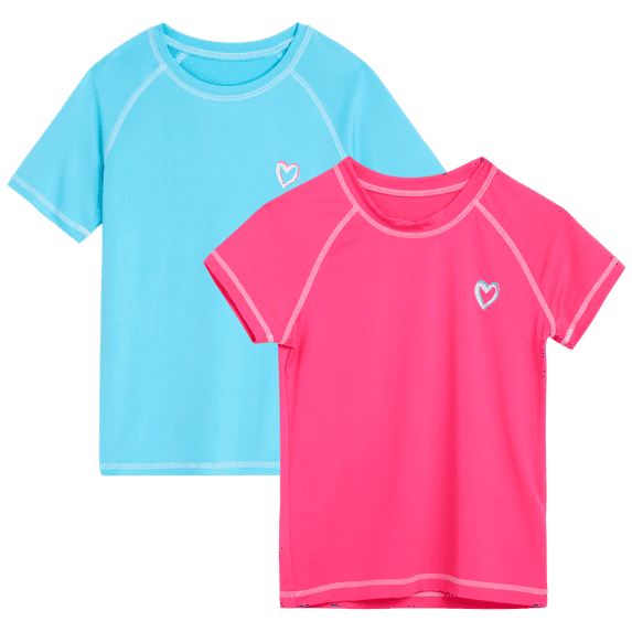 Girls' Rash Guard Shirt - 2 Pack UPF 50+ Short Sleeve Quick Dry Swim Shirt (Size: 4-16)