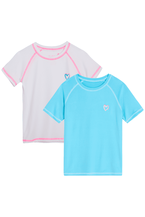 Girls Swim Shirt UPF50+ Quick Dry Short Sleeve Swim Top Rash Guard for Girls 2 Pack