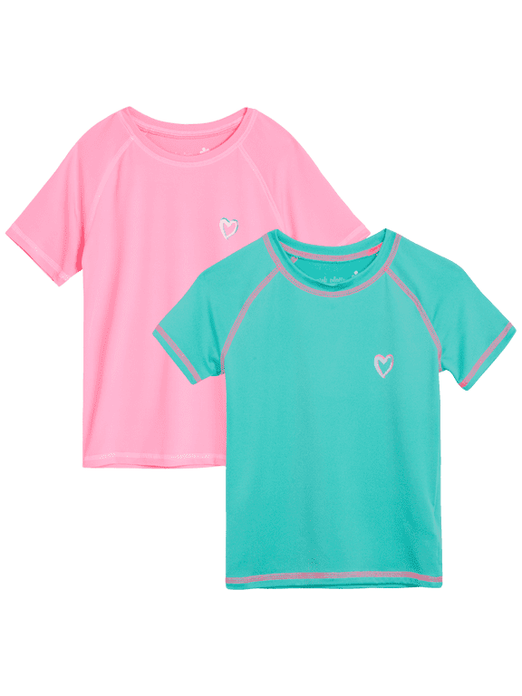 Girls Swim Shirt UPF50+ Quick Dry Short Sleeve Swim Top Rash Guard for Girls 2 Pack