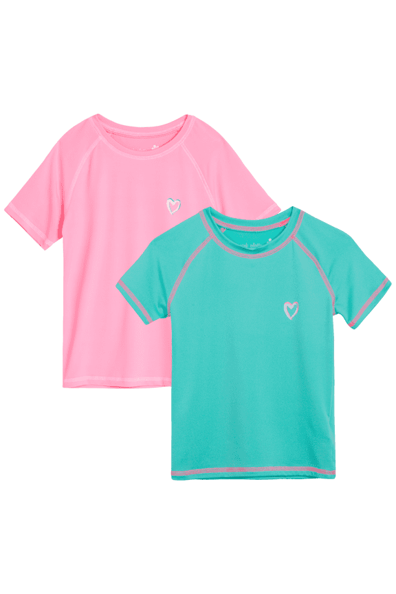Girls Swim Shirt UPF50+ Quick Dry Short Sleeve Swim Top Rash Guard for Girls 2 Pack
