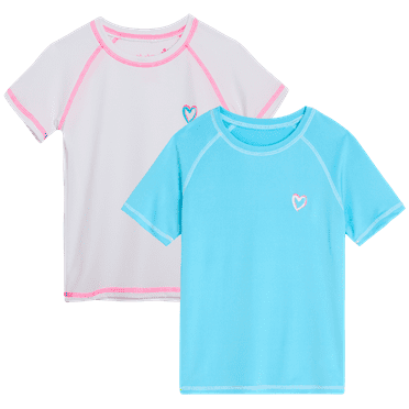 Girls' Rash Guard Shirt - 2 Pack UPF 50+ Short Sleeve Quick Dry Swim Shirt (Size: 4-16)