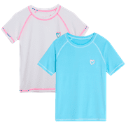 Girls' Rash Guard Shirt - 2 Pack UPF 50+ Short Sleeve Quick Dry Swim Shirt (Size: 4-16)