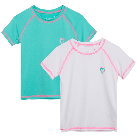 Girls' Rash Guard Shirt - 2 Pack UPF 50+ Short Sleeve Quick Dry Swim Shirt (Size: 4-16)