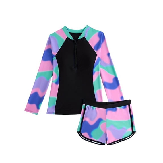 Girls Rash Guard Swimsuit 2 Piece, Girls Tankini Swimsuits Size 14-16 Girl Swimsuit Rash Guard for Quick Dry Girls Ruffle Bathing Suit Cute Summer Beach Swimwear