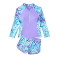 thumbnail image 1 of Girls Rash Guard Swimsuit Color Block Long Sleeve Print 2 Piece Bathing Suit Sun Protection Summe Beach Vacation Surfing Swim Suits, 1 of 6