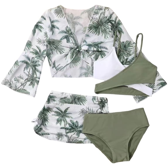 Girls Rash Guard Swimsuit Girls Swimsuit 3 Piece Bathing Suit Criss Cross Bikini Set Girls' Swimwear with Shorts 7-16T