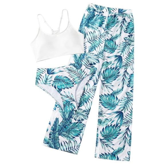Girls Rash Guard Swimsuit Set Girl's 3 Piece Swimsuits Floral High Waisted Bikini Bathing Suit with Mesh Coverups Skirt