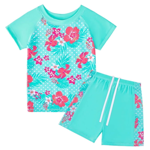 Girls Rash Guard Swimsuit Two Piece Long Sleeve Bathing Suits 4-12 Year Old with UPF 50+ Sun Protection Green 10 Years