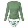 thumbnail image 1 of Girls Rash Guard Swimsuit Two Piece Long Sleeve Ruched Bathing Suits Print Design Girls Swimwear /Green, 1 of 3