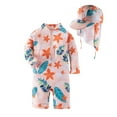 thumbnail image 1 of Girls Rash Guard Swimsuit Zipper One Piece Romper Bathing Suit Long Sleeve Cute Summer Beach Wear with Hat Orange, 2 Years, 1 of 7