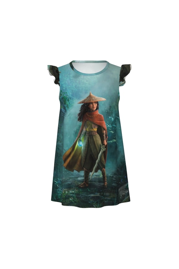 Girls Raya and the Last Dra-go Graphic Flutter Sleeve Soft Fabric Casual Dress for Home Sleep Dress Party Outdoor