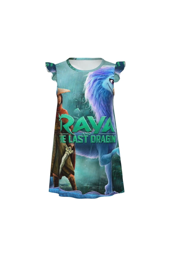 Girls Raya and the Last Dra-go Graphic Flutter Sleeve Soft Fabric Casual Dress for Home Sleep Dress Party Outdoor