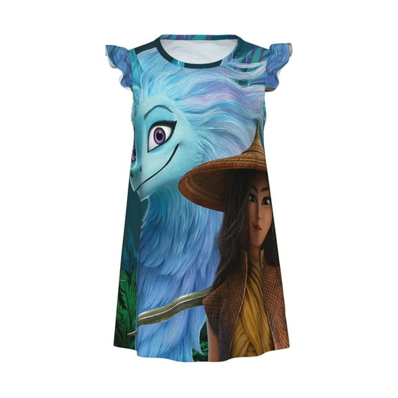 Girls Raya and the Last Dra-go Graphic Flutter Sleeve Soft Fabric Casual Dress for Home Sleep Dress Party Outdoor