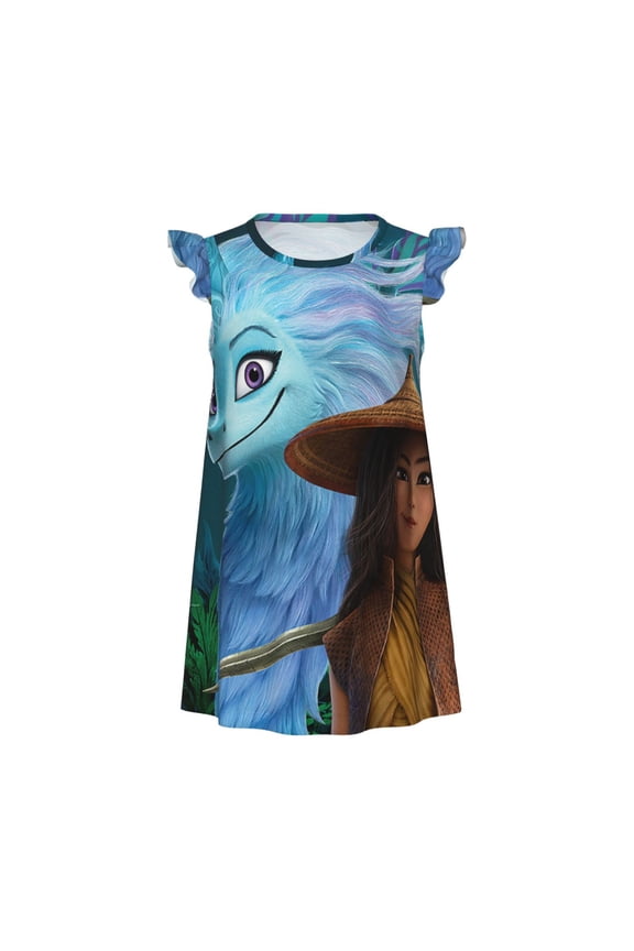 Girls Raya and the Last Dra-go Graphic Flutter Sleeve Soft Fabric Casual Dress for Home Sleep Dress Party Outdoor