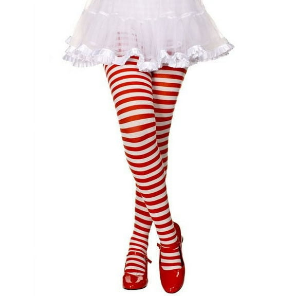 Girls Red And White Striped Tights