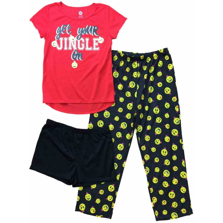 Total Girl Girls Red & Black Emoji & Christmas Pajamas Silly Get Your Jingle on Sleep Set, Size: Large Plus (14.5-16.5)