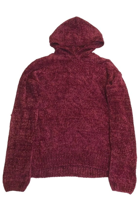 Girls Red Burgundy Fall Autumn Soft Chenille Hooded Sweater Large (10/12)