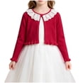 thumbnail image 1 of Girls Red Cardigan Cotton Lace Ruffle - Cropped Open Front Knit Bolero 2-14,Size 4-5 T, 1 of 8